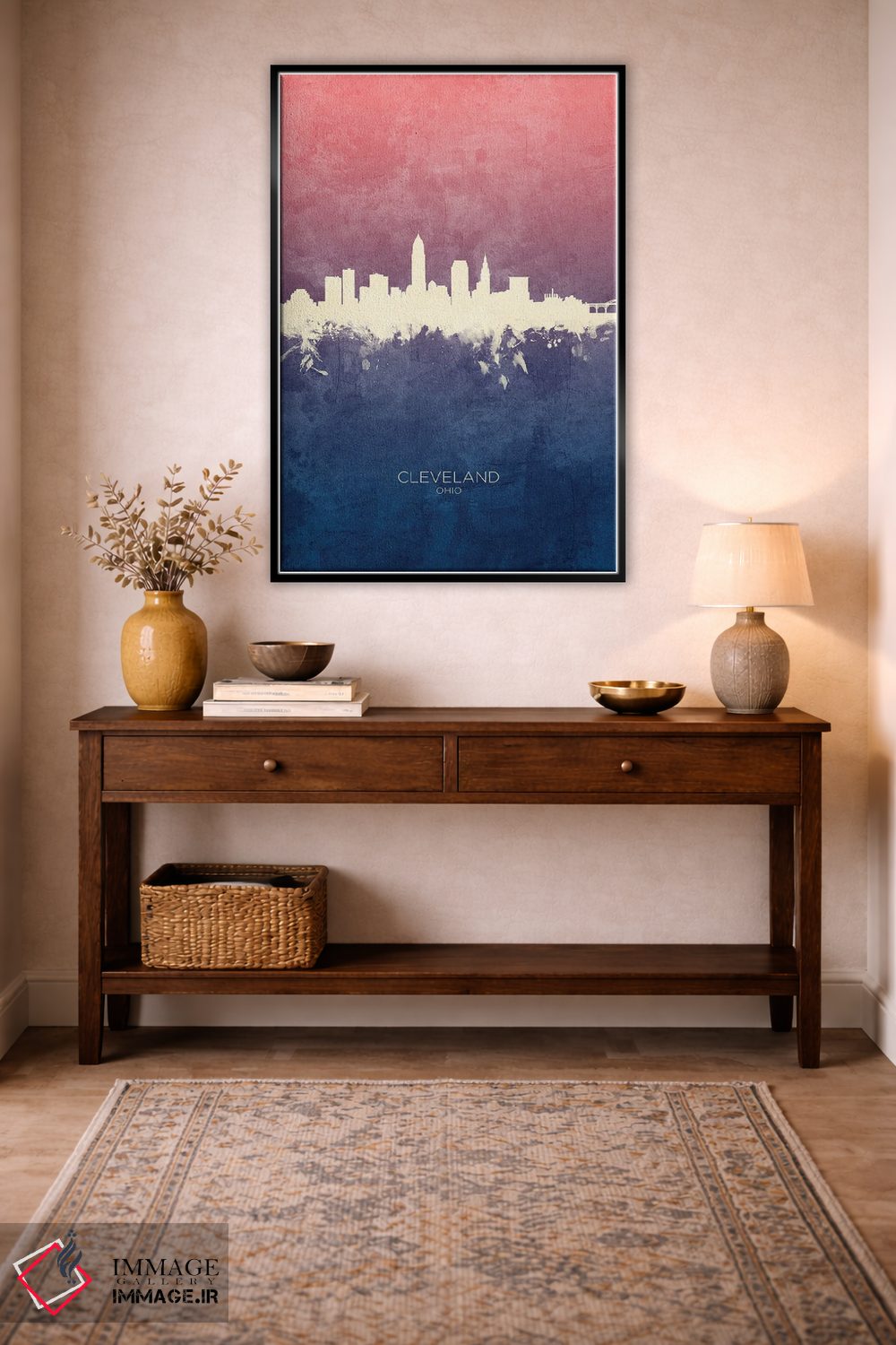 تابلو دکوراتیو خط افق کلیولند اوهایو با تم آبی رز اثر مایکل تامپست - D3B
