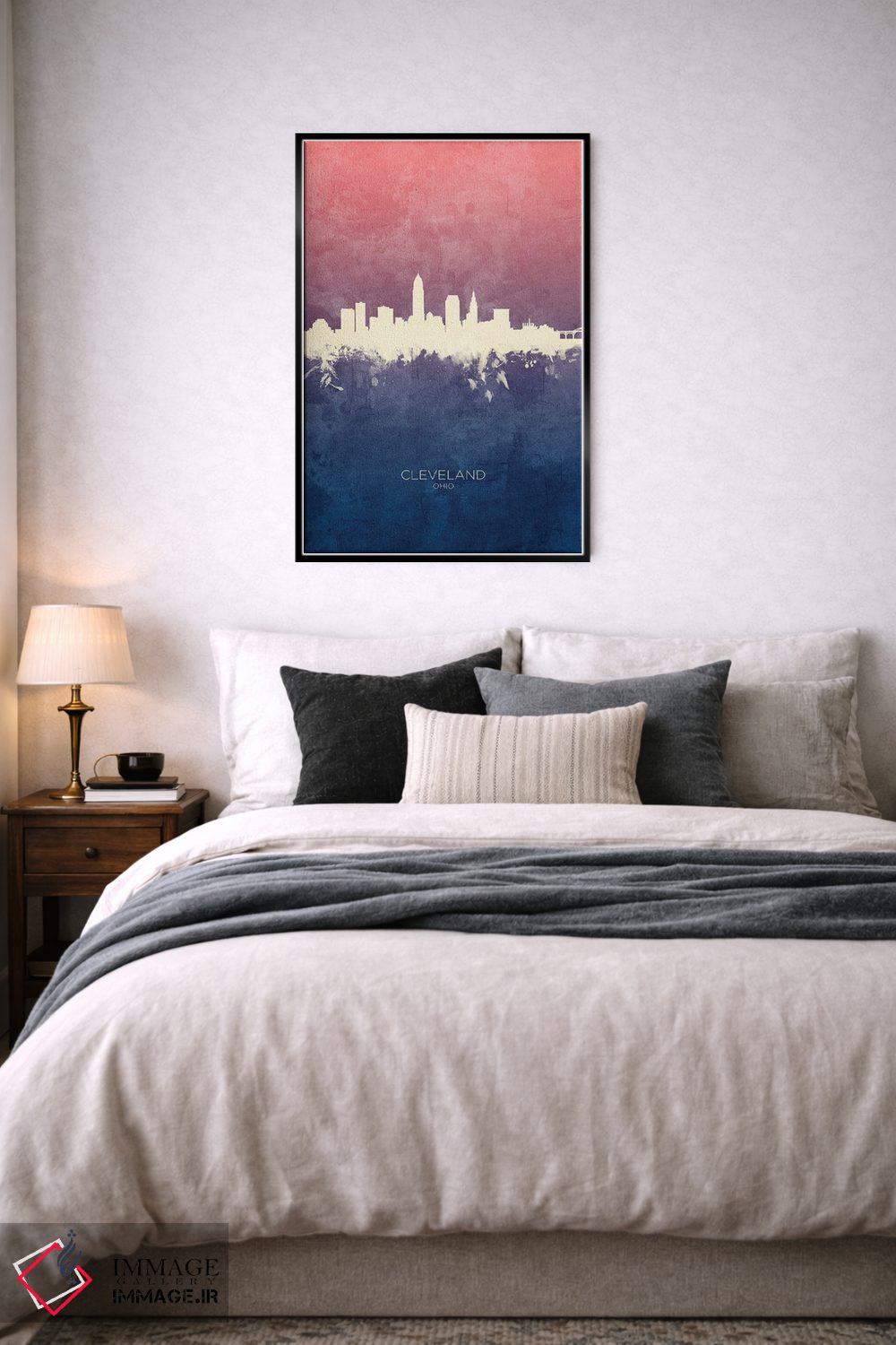 تابلو دکوراتیو خط افق کلیولند اوهایو با تم آبی رز اثر مایکل تامپست - D6B