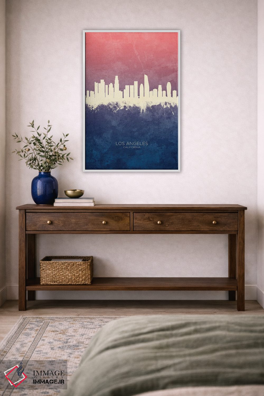 تابلو دکوراتیو خط افق لس آنجلس کالیفرنیا با تم آبی رز اثر مایکل تامپست - D4W