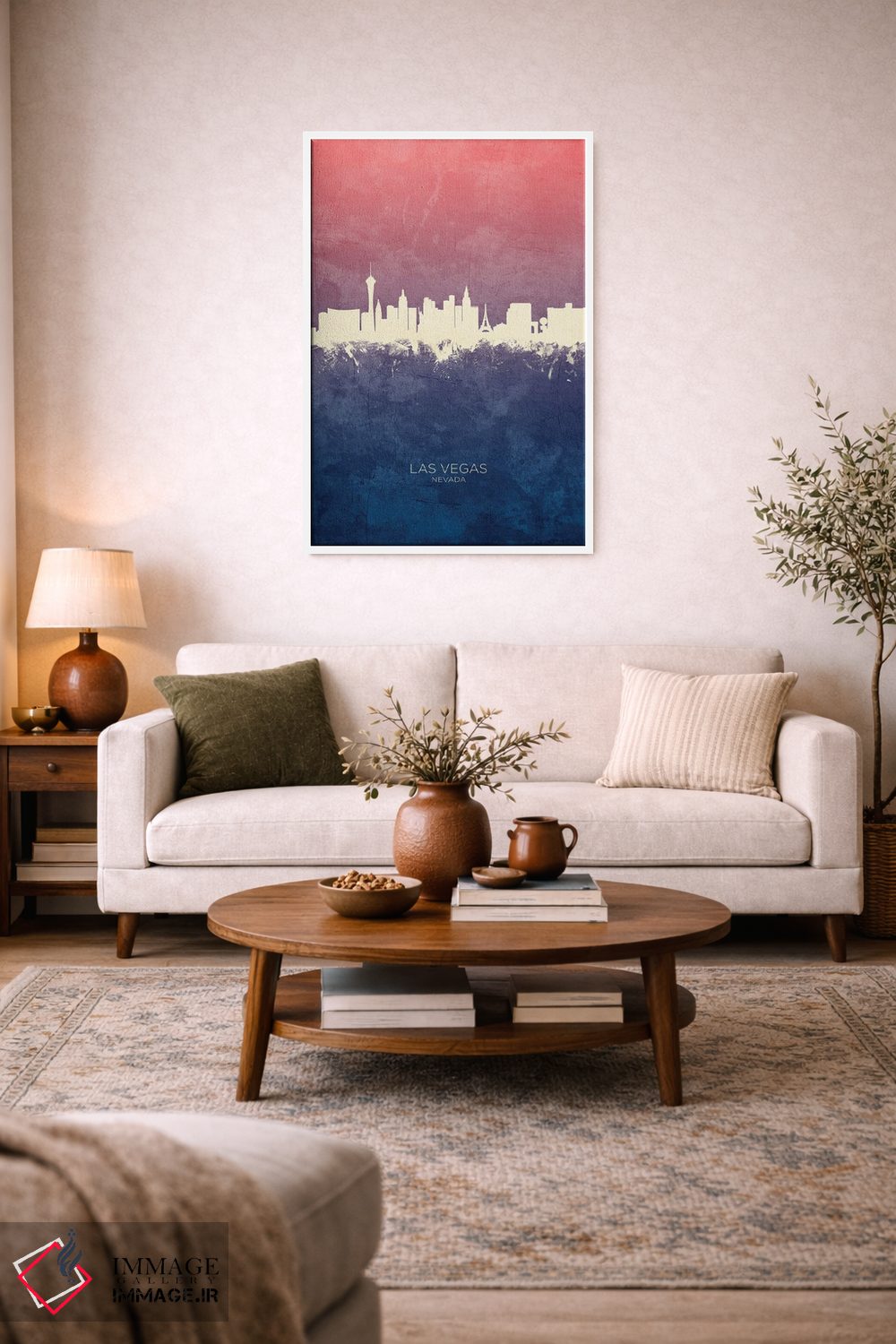 تابلو دکوراتیو خط افق لاس وگاس نوادا با تم آبی رز اثر مایکل تامپست - D2W