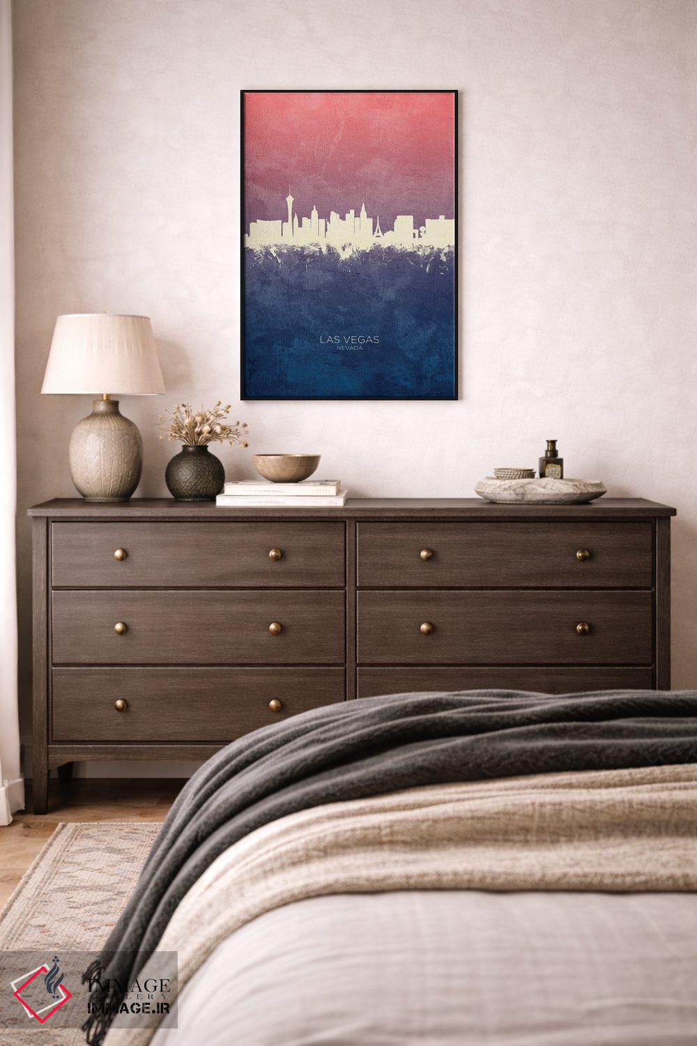 تابلو دکوراتیو خط افق لاس وگاس نوادا با تم آبی رز اثر مایکل تامپست - D4B