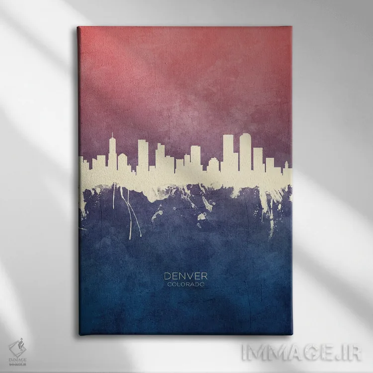 تابلو دکوراتیو خط افق دنور کلرادو با تم آبی رز اثر مایکل تامپست - نمای روبهرو روی دیوار