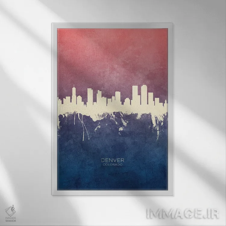 تابلو دکوراتیو خط افق دنور کلرادو با تم آبی رز اثر مایکل تامپست - نمای قابدار سفید