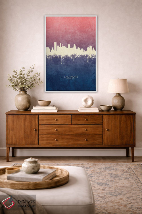تابلو دکوراتیو خط افق بالتیمور مریلند با تم آبی رز اثر مایکل تامپست - D2W