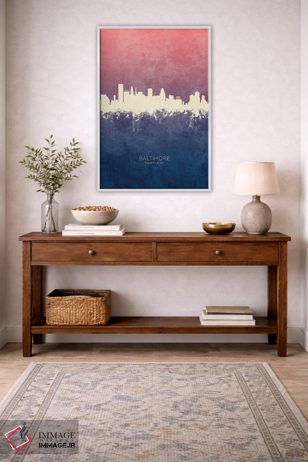 تابلو دکوراتیو خط افق بالتیمور مریلند با تم آبی رز اثر مایکل تامپست - D3W