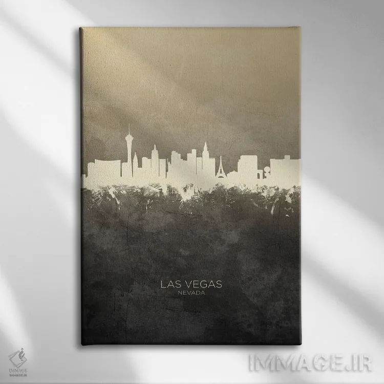 تابلو دکوراتیو خط افق لاس وگاس نوادا با رنگ تاپ اثر مایکل تامپست - نمای روبهرو روی دیوار