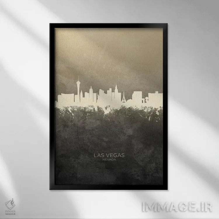 تابلو دکوراتیو خط افق لاس وگاس نوادا با رنگ تاپ اثر مایکل تامپست - نمای قابدار مشکی