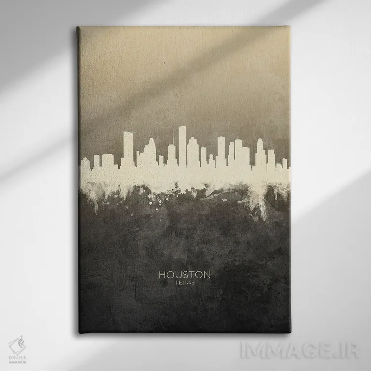 تابلو دکوراتیو خط افق هیوستون تگزاس با رنگ تاپ اثر مایکل تامپست - نمای روبهرو روی دیوار