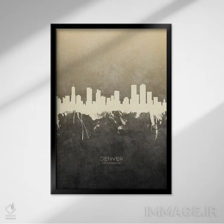 تابلو دکوراتیو خط افق دنور کلرادو با رنگ تاپ اثر مایکل تامپست - نمای قابدار مشکی