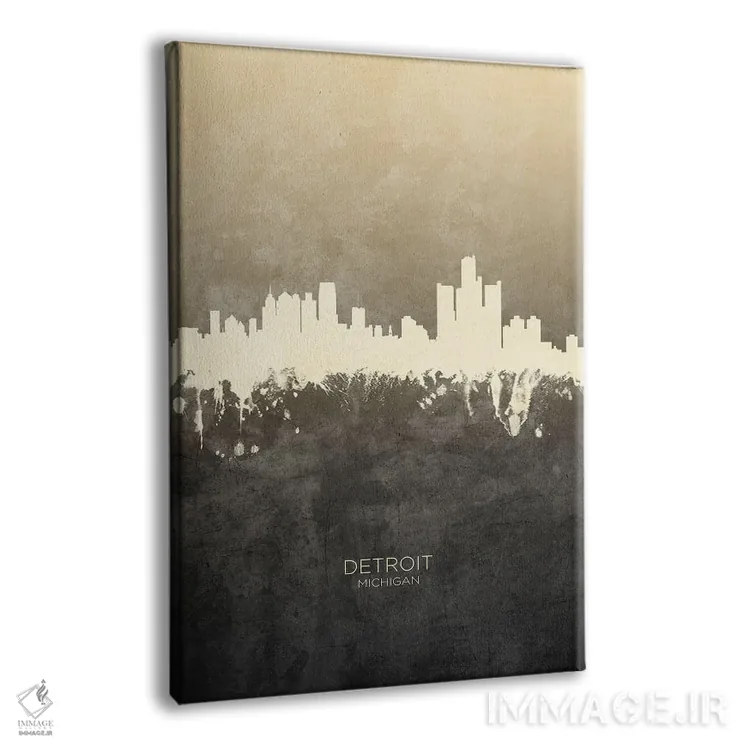 تابلو دکوراتیو خط افق دیترویت میشیگان با رنگ تاپ اثر مایکل تامپست - نمای پرسپکتیو محصول