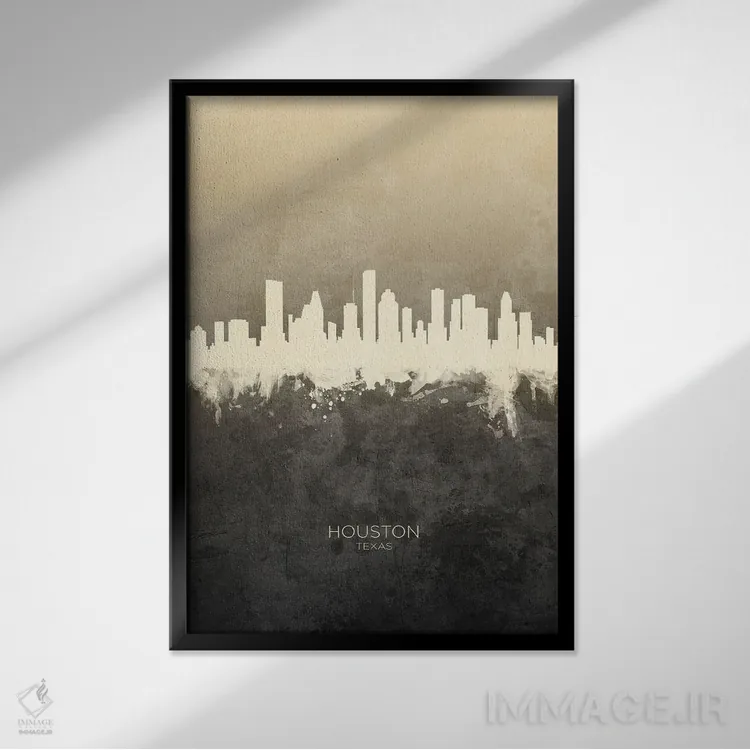 تابلو دکوراتیو خط افق هیوستون تگزاس با رنگ تاپ اثر مایکل تامپست - نمای قابدار مشکی