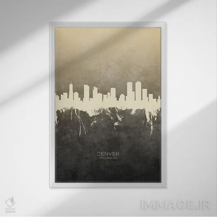 تابلو دکوراتیو خط افق دنور کلرادو با رنگ تاپ اثر مایکل تامپست - نمای قابدار سفید