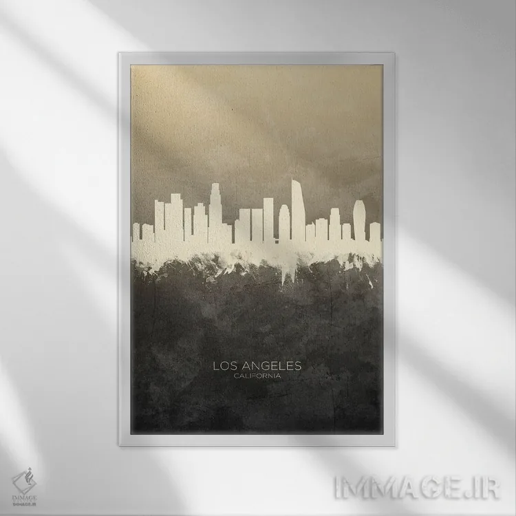 تابلو دکوراتیو خط افق لس آنجلس کالیفرنیا با رنگ تاپ اثر مایکل تامپست - نمای قابدار سفید