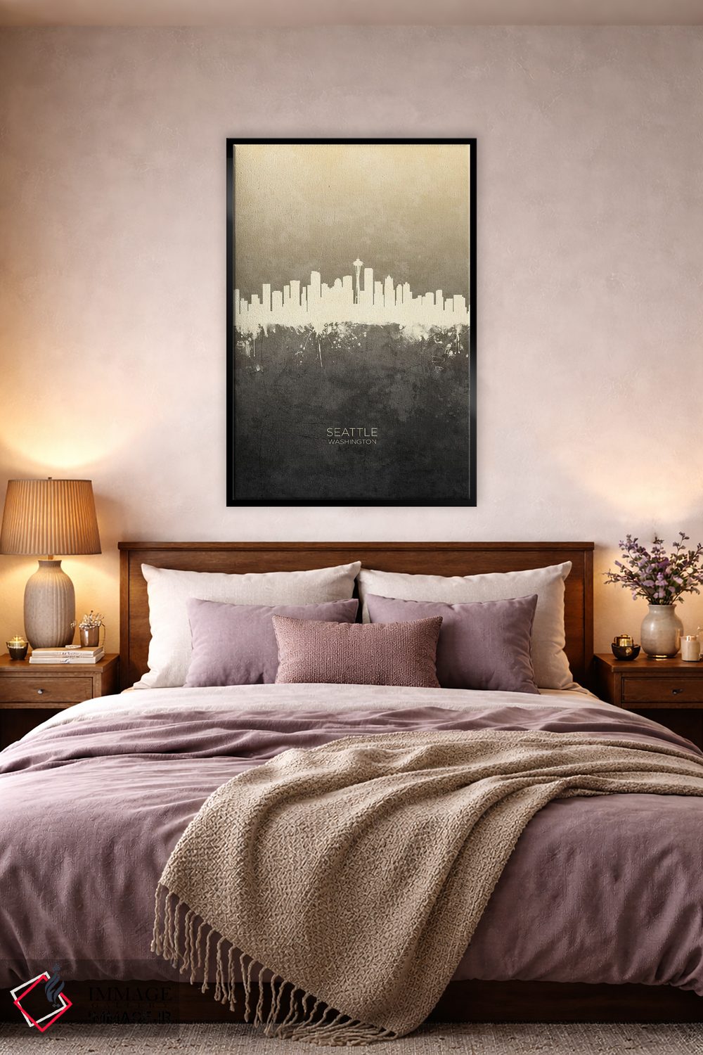 تابلو دکوراتیو خط افق سیاتل واشینگتن با رنگ تاپ اثر مایکل تامپست - D4B