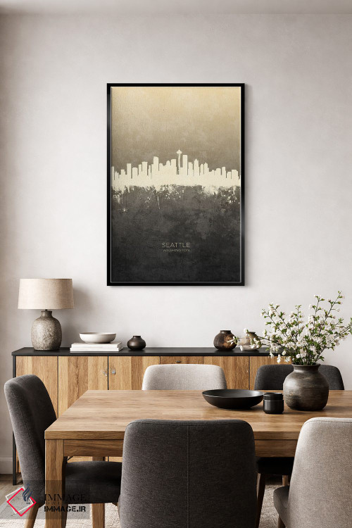تابلو دکوراتیو خط افق سیاتل واشینگتن با رنگ تاپ اثر مایکل تامپست - D5B