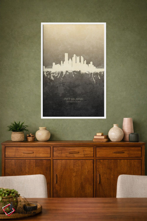 تابلو دکوراتیو خط افق پیتسبورگ پنسیلوانیا با رنگ تاپ اثر مایکل تامپست - D1W