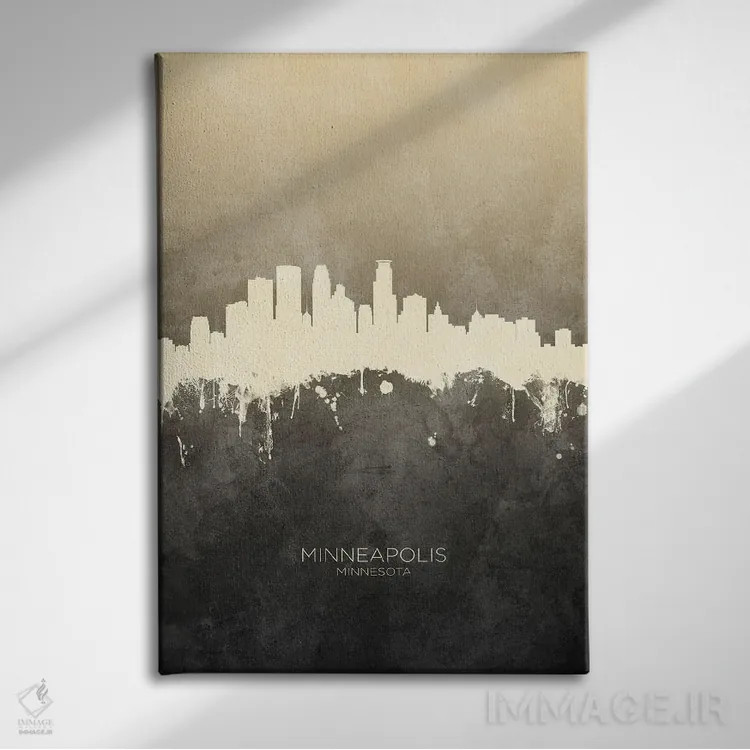 تابلو دکوراتیو خط افق مینیاپولیس مینه سوتا با رنگ تاپ اثر مایکل تامپست - نمای روبهرو روی دیوار