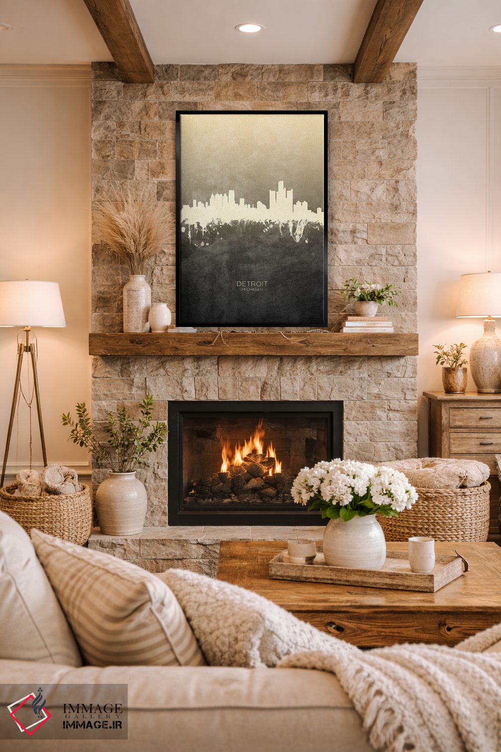 تابلو دکوراتیو خط افق دیترویت میشیگان با رنگ تاپ اثر مایکل تامپست - D2B