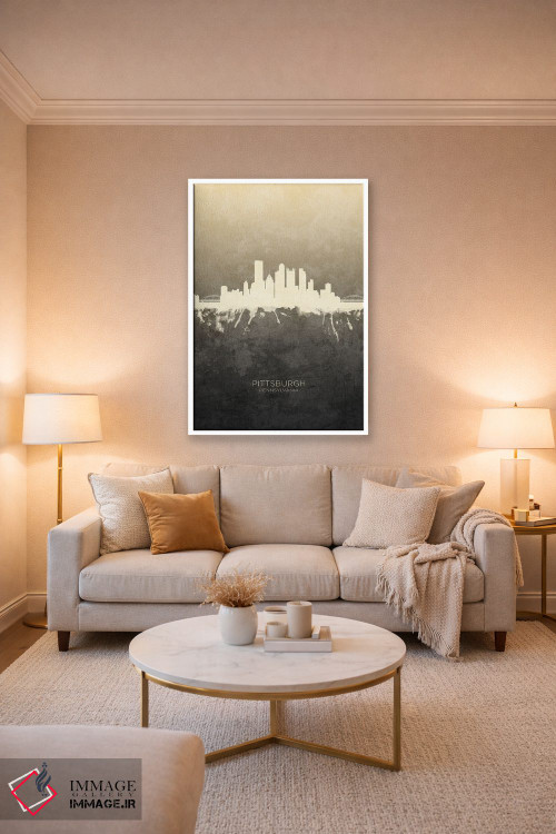 تابلو دکوراتیو خط افق پیتسبورگ پنسیلوانیا با رنگ تاپ اثر مایکل تامپست - D3W