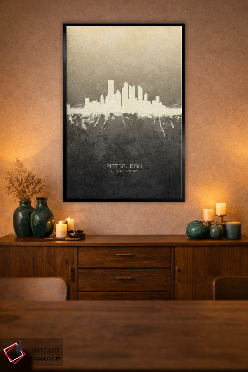 تابلو دکوراتیو خط افق پیتسبورگ پنسیلوانیا با رنگ تاپ اثر مایکل تامپست - D2B