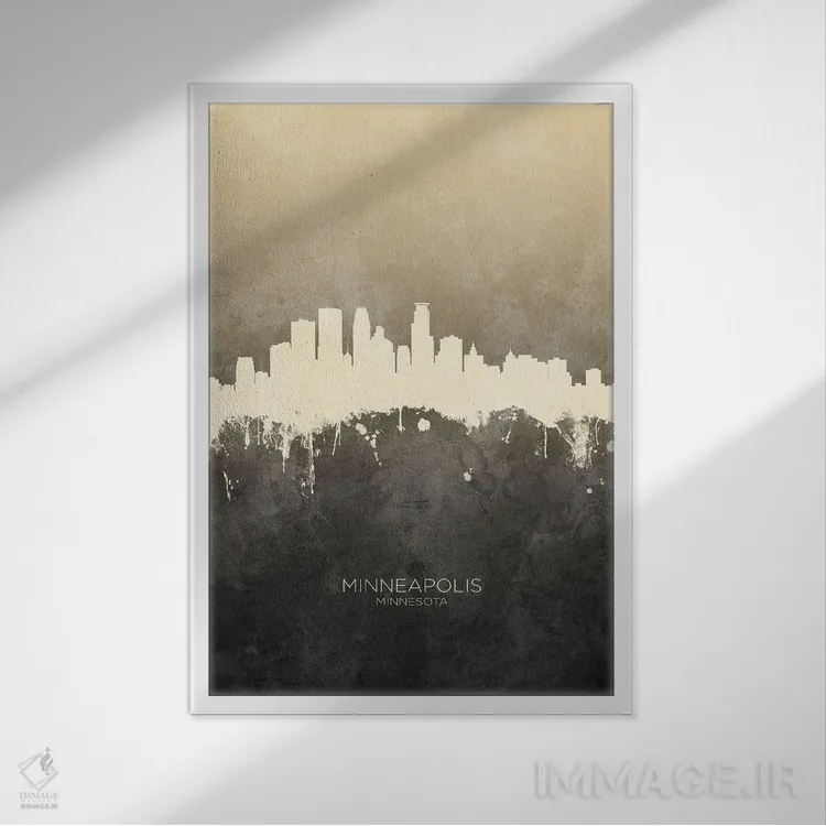 تابلو دکوراتیو خط افق مینیاپولیس مینه سوتا با رنگ تاپ اثر مایکل تامپست - نمای قابدار سفید
