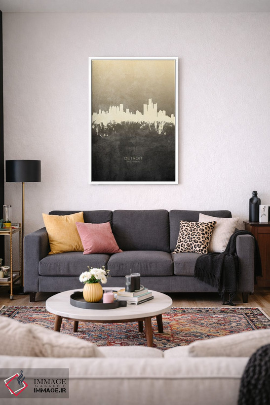 تابلو دکوراتیو خط افق دیترویت میشیگان با رنگ تاپ اثر مایکل تامپست - D3W