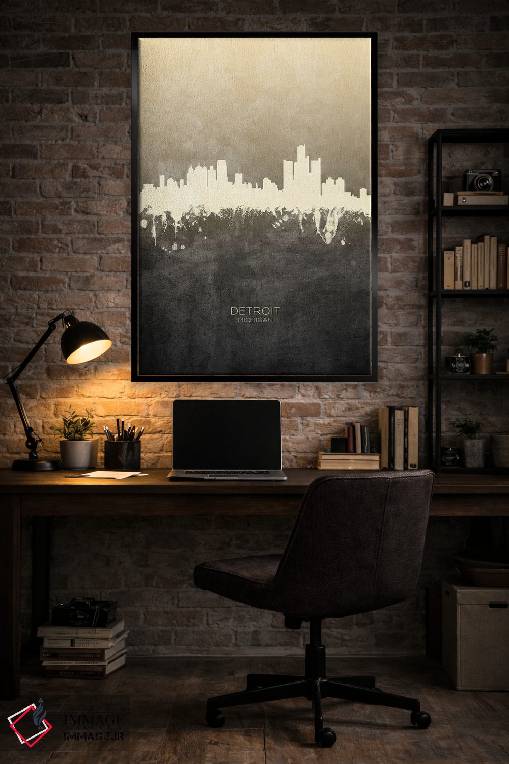 تابلو دکوراتیو خط افق دیترویت میشیگان با رنگ تاپ اثر مایکل تامپست - D6B