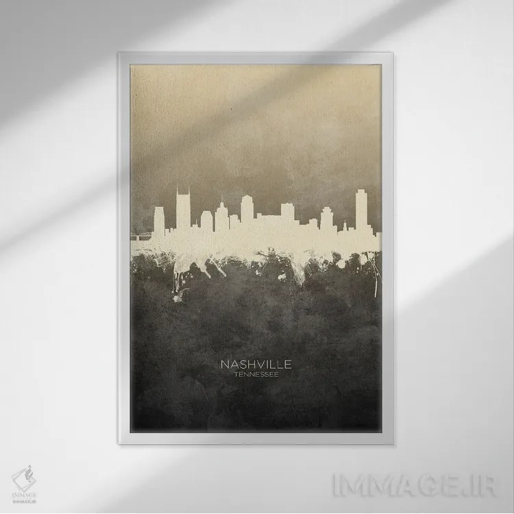 تابلو دکوراتیو خط افق نشویل تنسی با رنگ تاپ اثر مایکل تامپست - نمای قابدار سفید