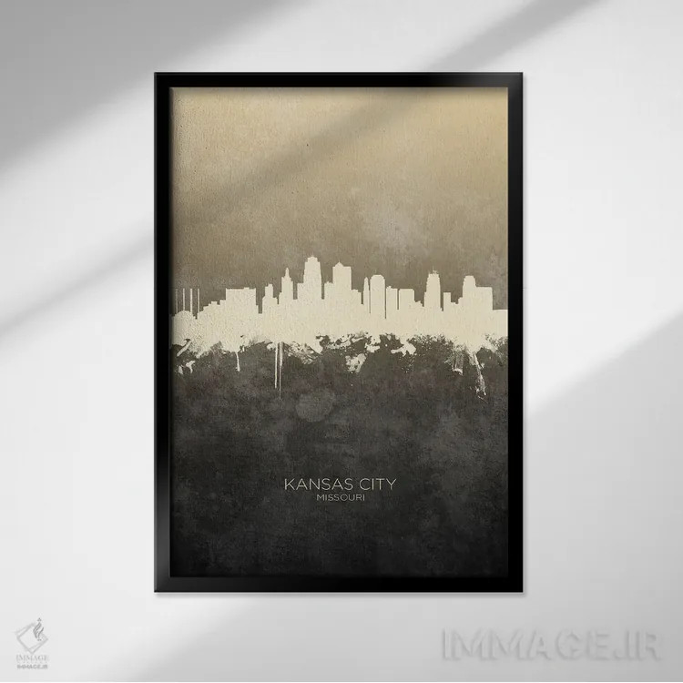 تابلو دکوراتیو خط افق کانزاس سیتی میزوری با رنگ تاپ اثر مایکل تامپست - نمای قابدار مشکی