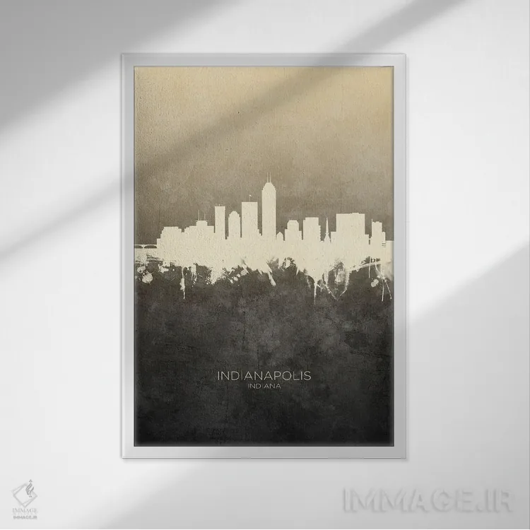 تابلو دکوراتیو خط افق ایندیاناپولیس ایندیانا با رنگ تاپ اثر مایکل تامپست - نمای قابدار سفید