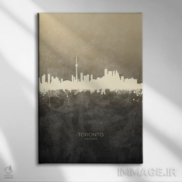 تابلو دکوراتیو خط افق تورنتو کانادا با رنگ تاپ اثر مایکل تامپست - نمای روبهرو روی دیوار