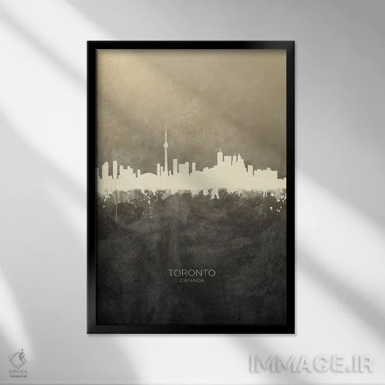 تابلو دکوراتیو خط افق تورنتو کانادا با رنگ تاپ اثر مایکل تامپست - نمای قابدار مشکی