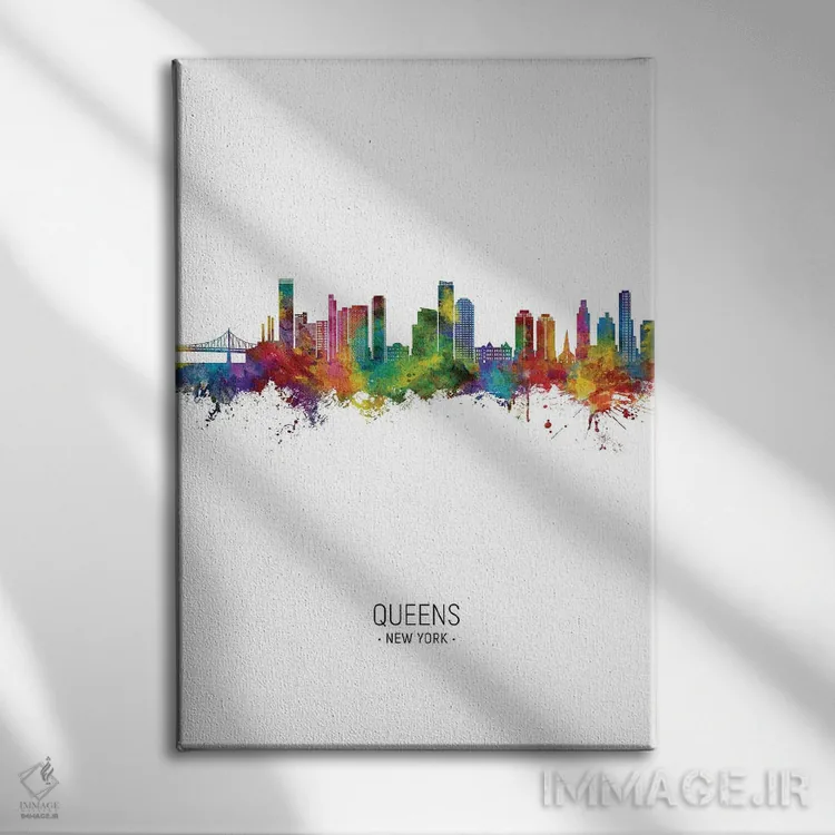 تابلو دکوراتیو نمای پرتره خط افق کویینز نیویورک اثر مایکل تامپست - نمای روبهرو روی دیوار