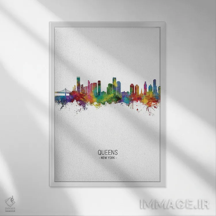 تابلو دکوراتیو نمای پرتره خط افق کویینز نیویورک اثر مایکل تامپست - نمای قابدار سفید