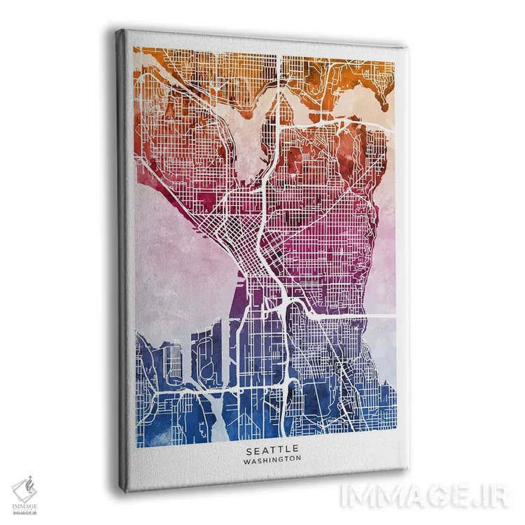 تابلو دکوراتیو نقشه سیاتل آبی-صورتی اثر مایکل تامپست - نمای پرسپکتیو محصول