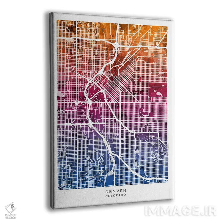 تابلو دکوراتیو نقشه دنور آبی-صورتی اثر مایکل تامپست - نمای پرسپکتیو محصول