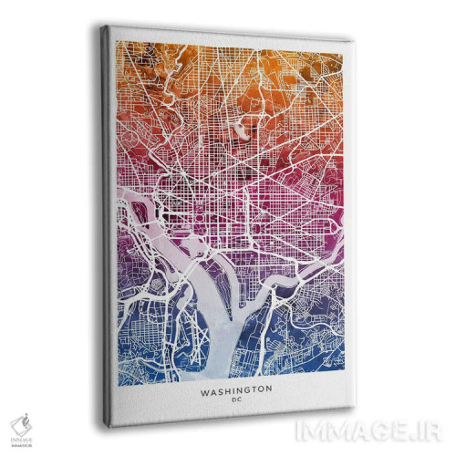 تابلو دکوراتیو نقشه واشینگتن آبی-صورتی اثر مایکل تامپست - نمای پرسپکتیو محصول