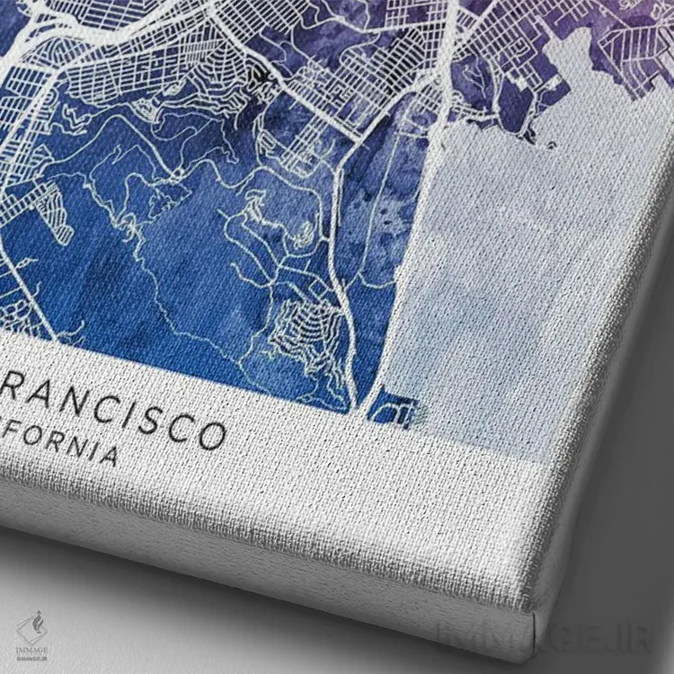 تابلو دکوراتیو نقشه سان فرانسیسکو آبی-صورتی اثر مایکل تامپست - نمای نزدیک بافت بوم