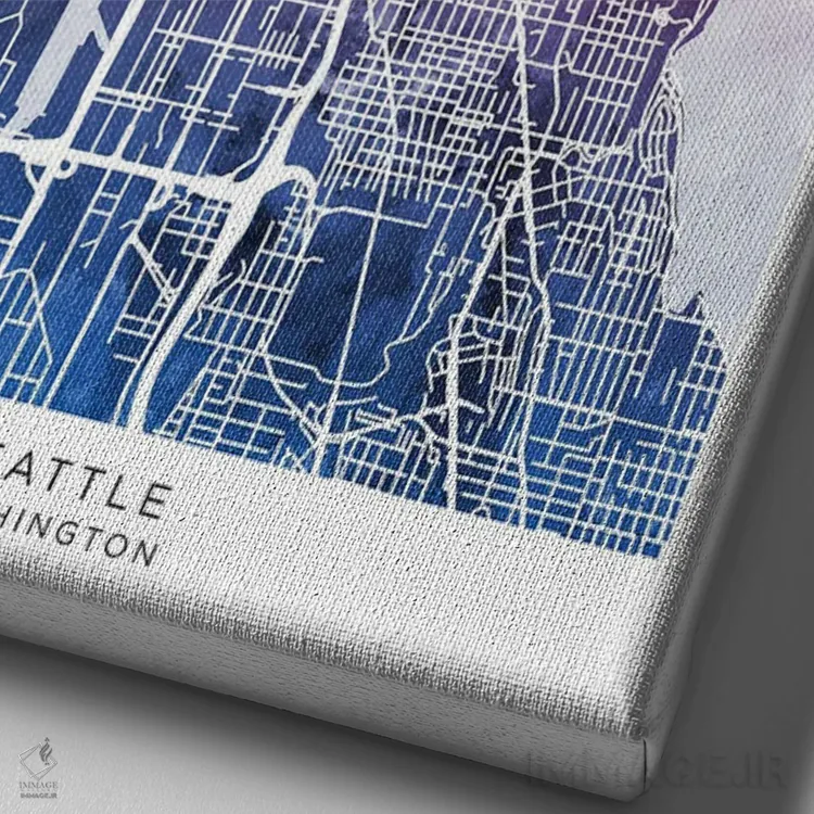 تابلو دکوراتیو نقشه سیاتل آبی-صورتی اثر مایکل تامپست - نمای نزدیک بافت بوم