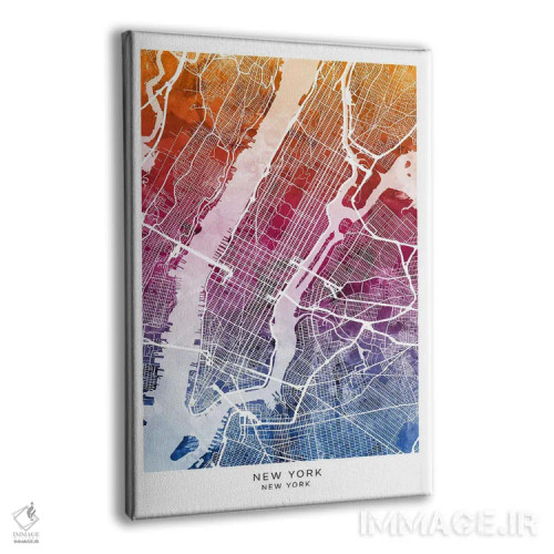 تابلو دکوراتیو نقشه نیویورک آبی-صورتی اثر مایکل تامپست - نمای پرسپکتیو محصول