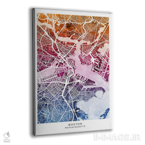 تابلو دکوراتیو نقشه بوستون آبی-صورتی اثر مایکل تامپست - نمای پرسپکتیو محصول