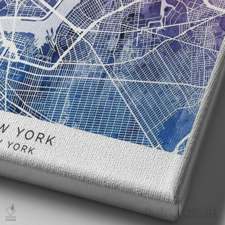 تابلو دکوراتیو نقشه نیویورک آبی-صورتی اثر مایکل تامپست - نمای نزدیک بافت بوم