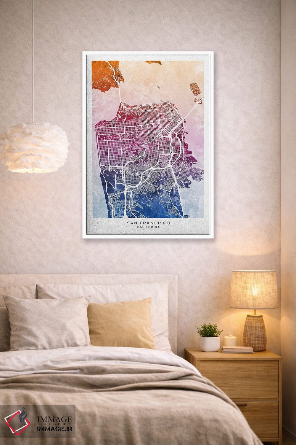 تابلو دکوراتیو نقشه سان فرانسیسکو آبی-صورتی اثر مایکل تامپست - D1W