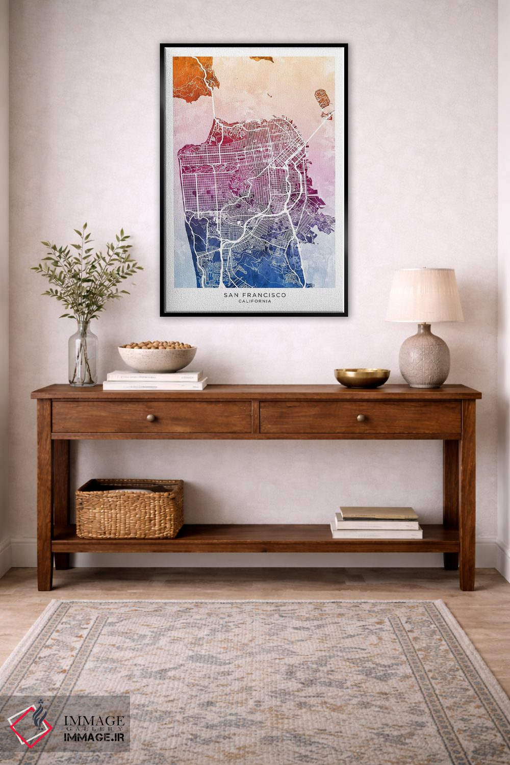 تابلو دکوراتیو نقشه سان فرانسیسکو آبی-صورتی اثر مایکل تامپست - D5B