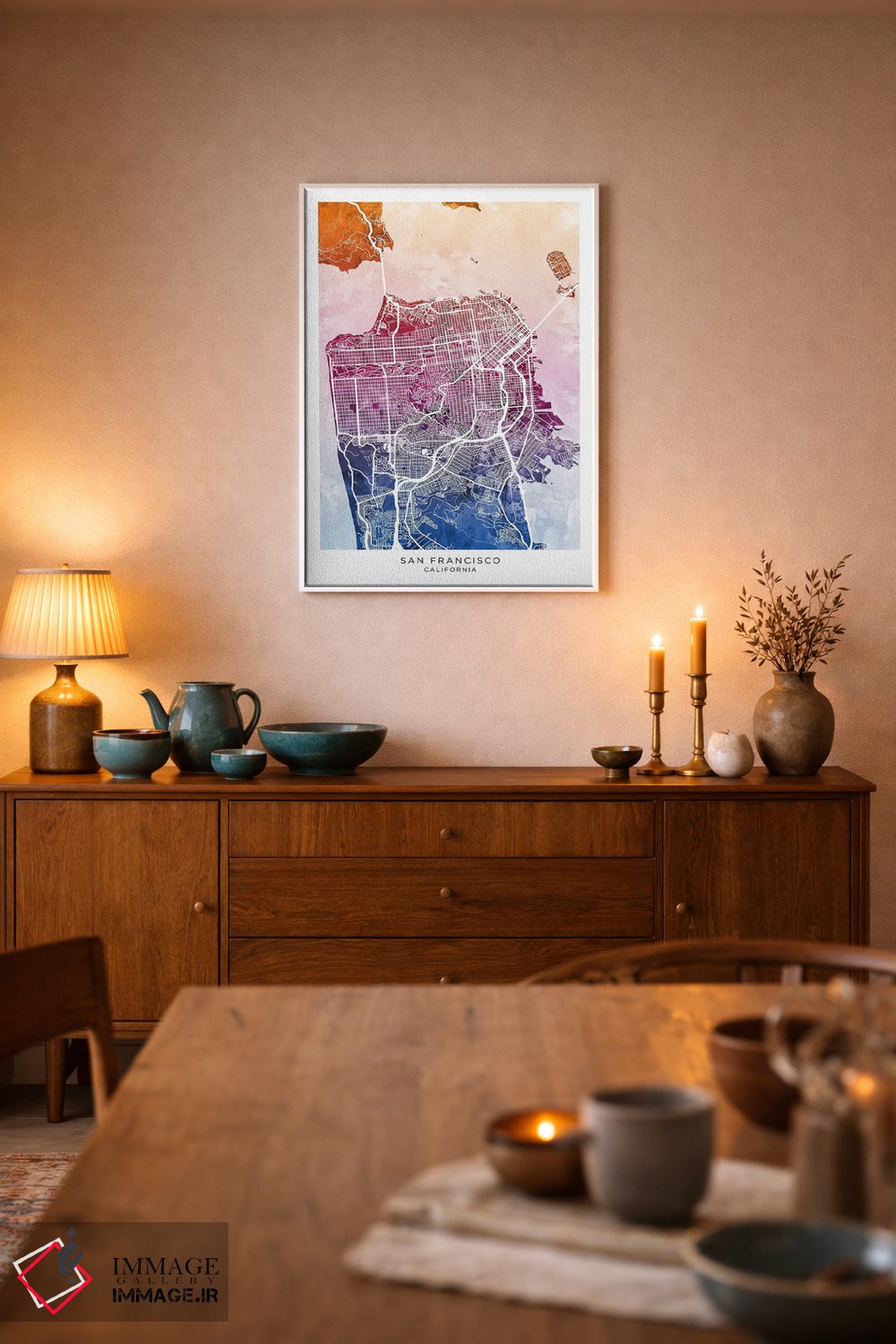 تابلو دکوراتیو نقشه سان فرانسیسکو آبی-صورتی اثر مایکل تامپست - D6W