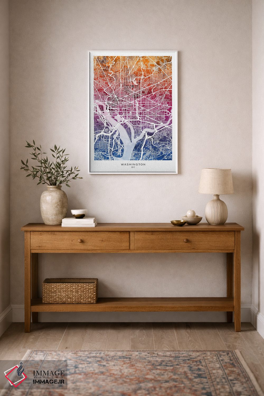 تابلو دکوراتیو نقشه واشینگتن آبی-صورتی اثر مایکل تامپست - D1W