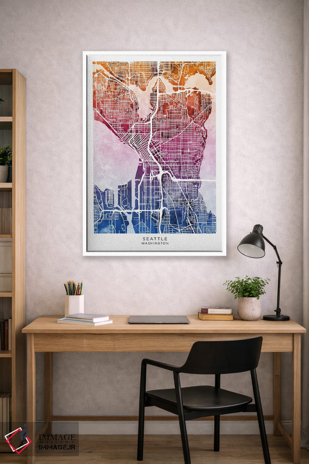 تابلو دکوراتیو نقشه سیاتل آبی-صورتی اثر مایکل تامپست - D1W