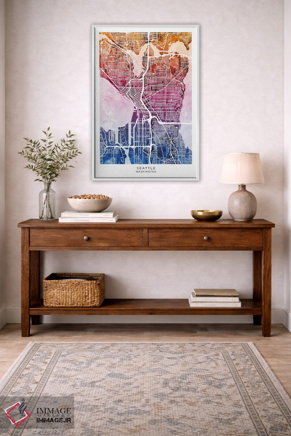 تابلو دکوراتیو نقشه سیاتل آبی-صورتی اثر مایکل تامپست - D2W