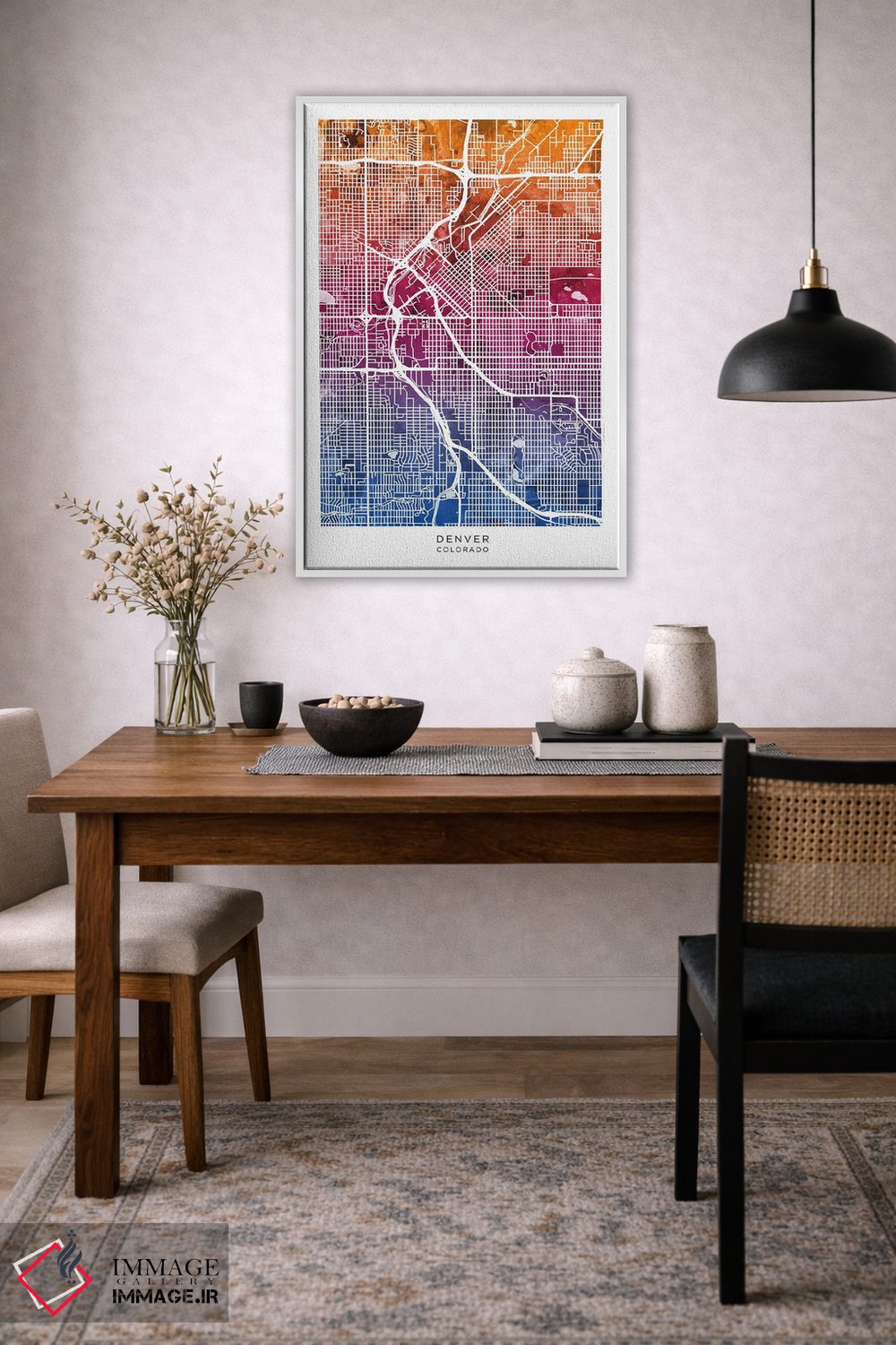 تابلو دکوراتیو نقشه دنور آبی-صورتی اثر مایکل تامپست - D2W