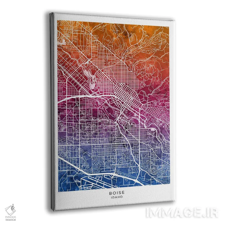 تابلو دکوراتیو نقشه بویزی آیداهو آبی-صورتی اثر مایکل تامپست - نمای پرسپکتیو محصول